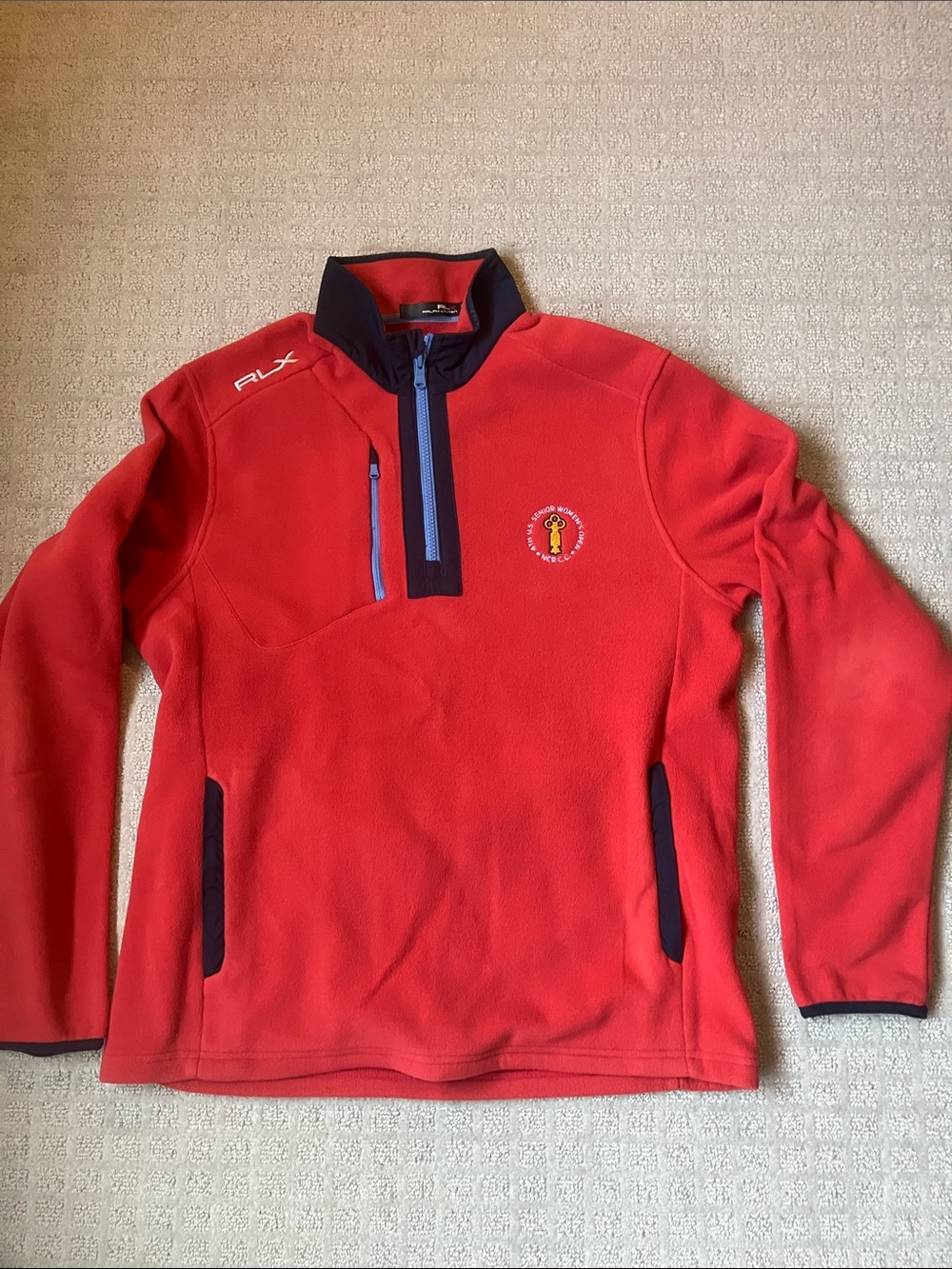 RLX Ralph Lauren Red Half-Zip Fleece Pullover with Navy Trim - New M